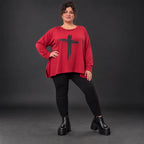 Langarmshirt in Rot mit Rundhalsausschnitt und fließender A-Linie aus Stretchjersey