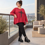 Langarmshirt in Rot mit Rundhalsausschnitt und fließender A-Linie aus Stretchjersey