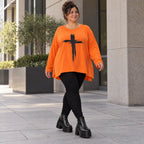 Langarmshirt in Orange aus weichem Stretchjersey mit schmeichelnder A-Linie für jeden Tag
