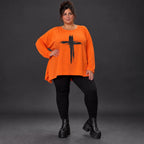 Langarmshirt in Orange aus weichem Stretchjersey mit schmeichelnder A-Linie für jeden Tag