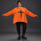 Langarmshirt in Orange aus weichem Stretchjersey mit schmeichelnder A-Linie für jeden Tag