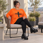 Langarmshirt in Orange aus weichem Stretchjersey mit schmeichelnder A-Linie für jeden Tag