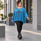Blaues Langarmshirt aus warmem Stretchjersey mit Rundhalsausschnitt in lässiger A-Linie