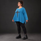 Blaues Langarmshirt aus warmem Stretchjersey mit Rundhalsausschnitt in lässiger A-Linie