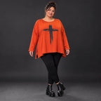 Langarmshirt in leuchtendem Orange aus weichem Stretchjersey aus Italien mit A-Linie