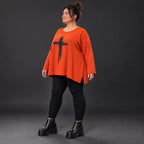 Langarmshirt in leuchtendem Orange aus weichem Stretchjersey aus Italien mit A-Linie