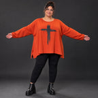 Langarmshirt in leuchtendem Orange aus weichem Stretchjersey aus Italien mit A-Linie