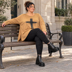 Langarmshirt Basic in Camel aus weichem Jersey mit Elasthan und schmeichelnder A-Linie