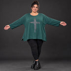Langarmshirt in Dunkelgrün mit fließender A-Linie aus feinem Stretchjersey für den Winter