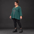 Langarmshirt in Dunkelgrün mit fließender A-Linie aus feinem Stretchjersey für den Winter