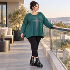 Langarmshirt in Dunkelgrün mit fließender A-Linie aus feinem Stretchjersey für den Winter