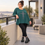 Langarmshirt in Dunkelgrün mit fließender A-Linie aus feinem Stretchjersey für den Winter