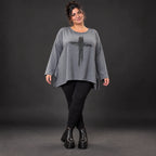 Langarmshirt in Grau mit fließender A-Linie und Rundhalsausschnitt aus weichem Jersey