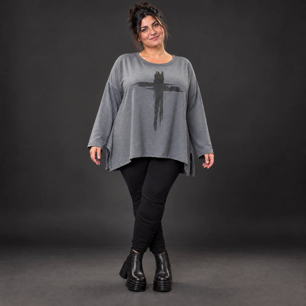 Langarmshirt in Grau mit fließender A-Linie und Rundhalsausschnitt aus weichem Jersey