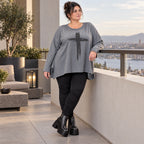 Langarmshirt in Grau mit fließender A-Linie und Rundhalsausschnitt aus weichem Jersey