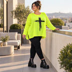 Langarmshirt in Neongelb aus weichem Baumwolljersey mit Rundhalsausschnitt und A-Linie