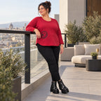Rotes Shirt aus Stretchjersey mit Rundhalsausschnitt 7/8-Arm und aufgesetzten Taschen