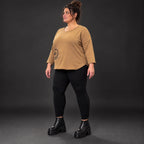 Basic Shirt in Camel aus weichem Stretchjersey mit 7/8-Arm und gerundeter Schnittform