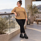 Basic Shirt in Camel aus weichem Stretchjersey mit 7/8-Arm und gerundeter Schnittform