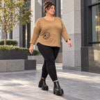 Basic Shirt in Camel aus weichem Stretchjersey mit 7/8-Arm und gerundeter Schnittform