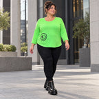 Grünes Shirt aus Stretchjersey mit Rundhalsausschnitt 7/8-Arm und aufgesetzten Taschen