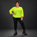 Neongelbes Shirt aus weichem Baumwolljersey mit Rundhalsausschnitt 7/8-Arm und Taschen