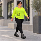 Neongelbes Shirt aus weichem Baumwolljersey mit Rundhalsausschnitt 7/8-Arm und Taschen