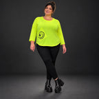 Neongelbes Shirt aus weichem Baumwolljersey mit Rundhalsausschnitt 7/8-Arm und Taschen