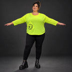 Neongelbes Shirt aus weichem Baumwolljersey mit Rundhalsausschnitt 7/8-Arm und Taschen