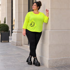 Neongelbes Shirt aus weichem Baumwolljersey mit Rundhalsausschnitt 7/8-Arm und Taschen