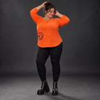 Shirt in Orange mit Rundhalsausschnitt 7/8-Arm und aufgesetzten Taschen aus Stretchjersey