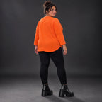 Shirt in Orange mit Rundhalsausschnitt 7/8-Arm und aufgesetzten Taschen aus Stretchjersey