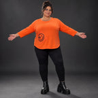Shirt in Orange mit Rundhalsausschnitt 7/8-Arm und aufgesetzten Taschen aus Stretchjersey