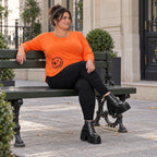 Shirt in Orange mit Rundhalsausschnitt 7/8-Arm und aufgesetzten Taschen aus Stretchjersey