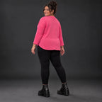 Rundhalsshirt in Pink aus weichem Stretchjersey mit 7/8-Arm und gerundeter Schnittform