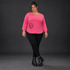 Rundhalsshirt in Pink aus weichem Stretchjersey mit 7/8-Arm und gerundeter Schnittform