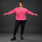 Rundhalsshirt in Pink aus weichem Stretchjersey mit 7/8-Arm und gerundeter Schnittform