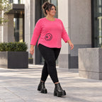 Rundhalsshirt in Pink aus weichem Stretchjersey mit 7/8-Arm und gerundeter Schnittform
