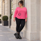 Rundhalsshirt in Pink aus weichem Stretchjersey mit 7/8-Arm und gerundeter Schnittform