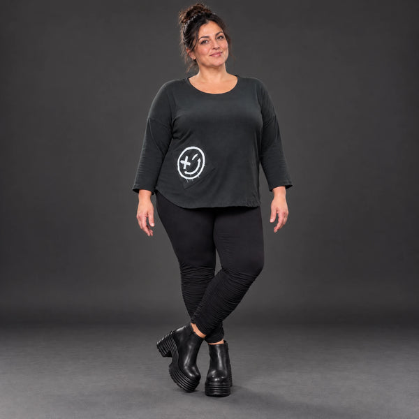 Schwarzes Basic Shirt aus weichem Stretchjersey mit Rundhalsausschnitt und 7/8-Arm