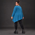 Blaues Langarmshirt mit asymmetrischem Zipfelsaum aus weichem Stretchjersey Made in Italy