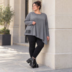 Langarmshirt in Grau mit asymmetrischem Schnitt und Zipfelsaum aus weichem Stretchjersey