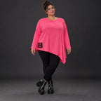 Langarmshirt in frischem Pink mit asymmetrischem Zipfelsaum aus weichem Stretchjersey