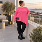 Langarmshirt in frischem Pink mit asymmetrischem Zipfelsaum aus weichem Stretchjersey