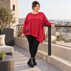 Rotes Langarmshirt mit asymmetrischem Zipfelsaum aus weichem Stretchjersey aus Italien