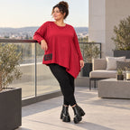 Rotes Langarmshirt mit asymmetrischem Zipfelsaum aus weichem Stretchjersey aus Italien
