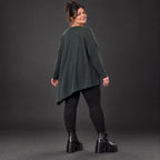 Schwarzes Langarmshirt mit asymmetrischem Zipfelsaum in warmem Stretchjersey aus Italien