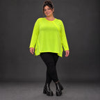 Langarmshirt in Neongelb aus feinem Stretchjersey mit Baumwolle und schmeichelnder A-Linie