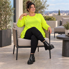 Langarmshirt in Neongelb aus feinem Stretchjersey mit Baumwolle und schmeichelnder A-Linie