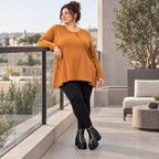 Langarmshirt in Braun aus weichem Stretchjersey mit fließender A-Linie für den Alltag